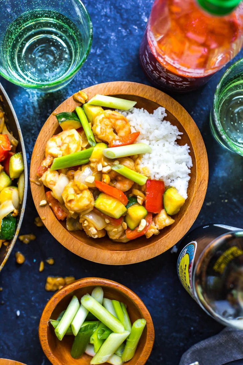 30-Minute meal of Kung Pao shrimp with Jasmine rice
