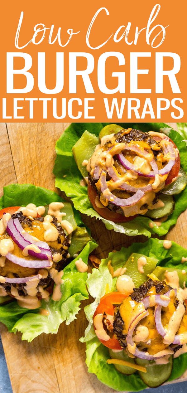 These Low Carb Burger Lettuce Wraps are made with double-stacked patties sandwiched between layers of shredded cheddar cheese and special sauce! #lettucewraps #lowcarb #burgers