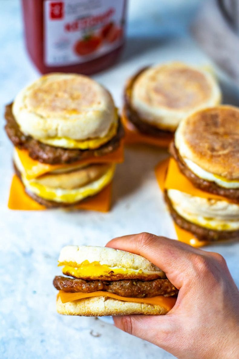 egg, sausage and cheese breakfast sandwich