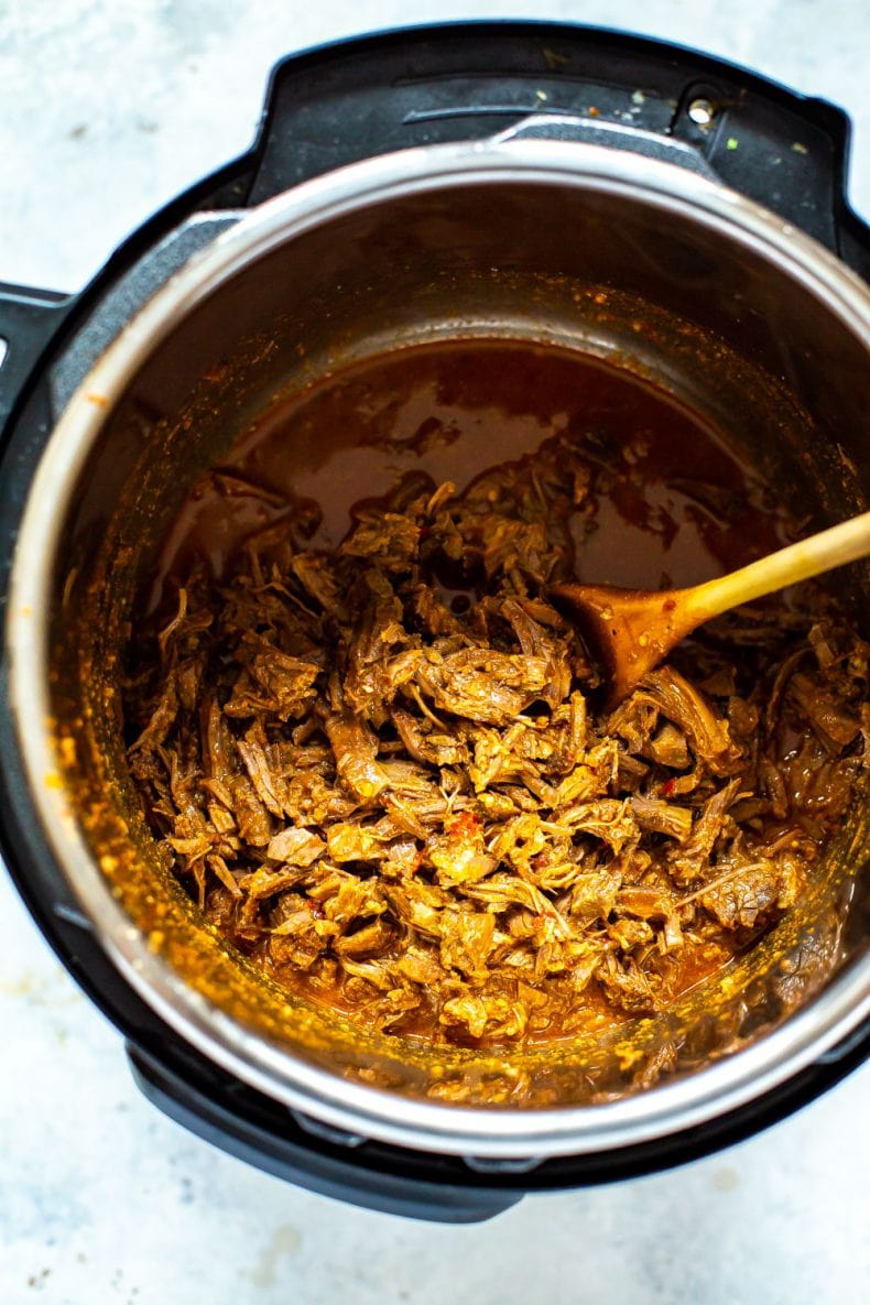 Barbacoa Beef cooking in an Instant Pot