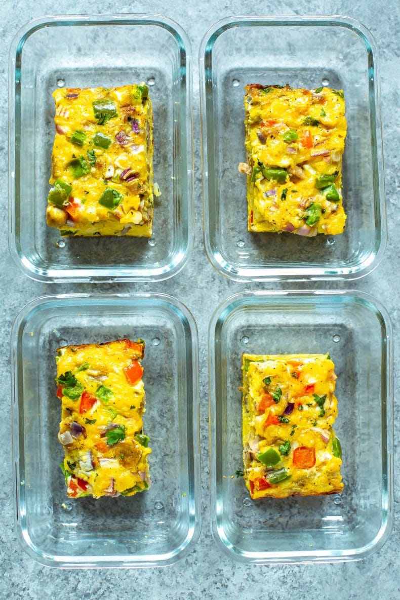 individual servings of egg casserole in meal prep containers