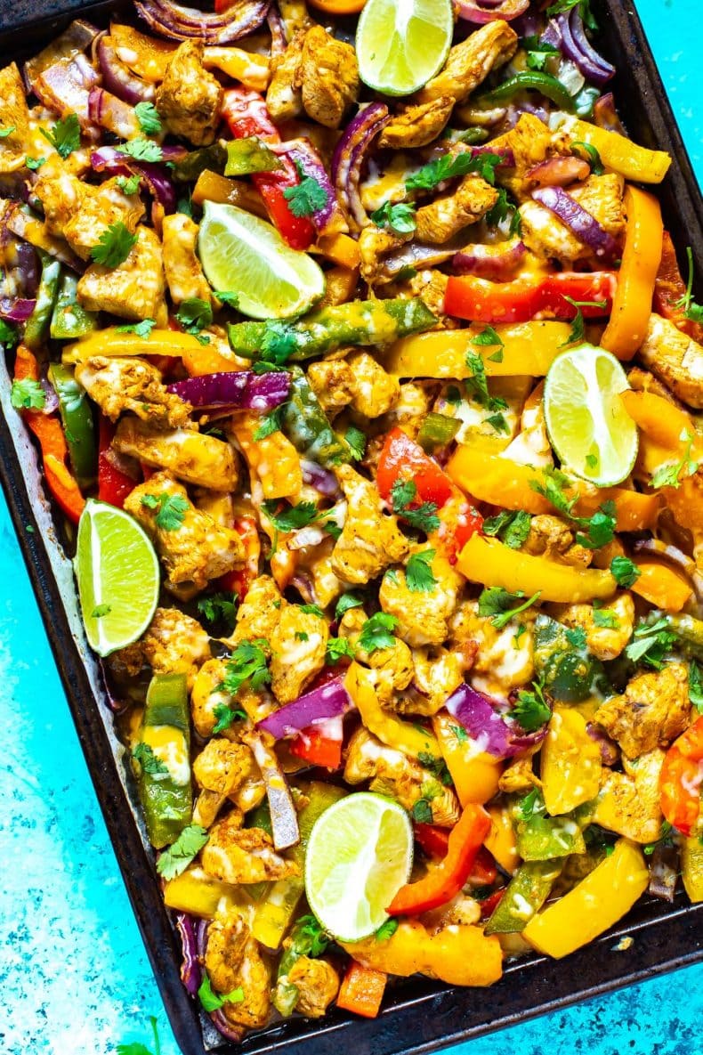 Mexican chicken dinner with peppers and onions