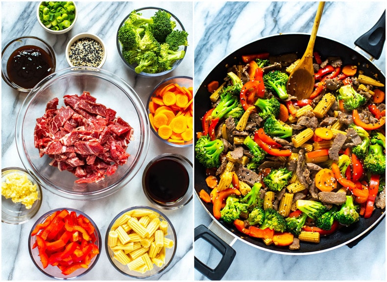 photo collage: making a beef stir fry recipe