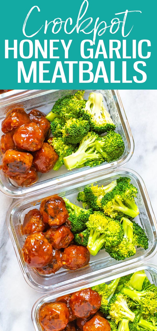 These Honey-Garlic BBQ Crockpot Meatballs are the perfect appetizer idea and come together with less than 10 ingredients - they're also great for meal prep! #crockpot #honeygarlic #meatballs