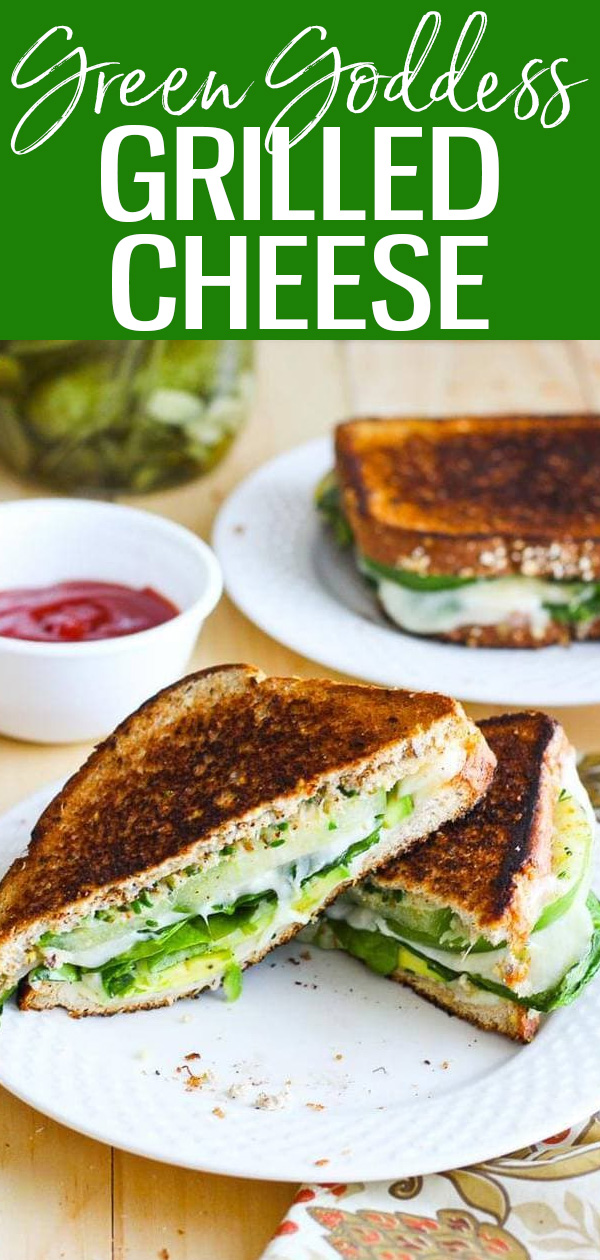 This Green Goddess Grilled Cheese Sandwich is a delicious and healthy lunch idea filled with yummy green veggies and two types of cheese! #grilledcheese #greengoddess #sandwiches
