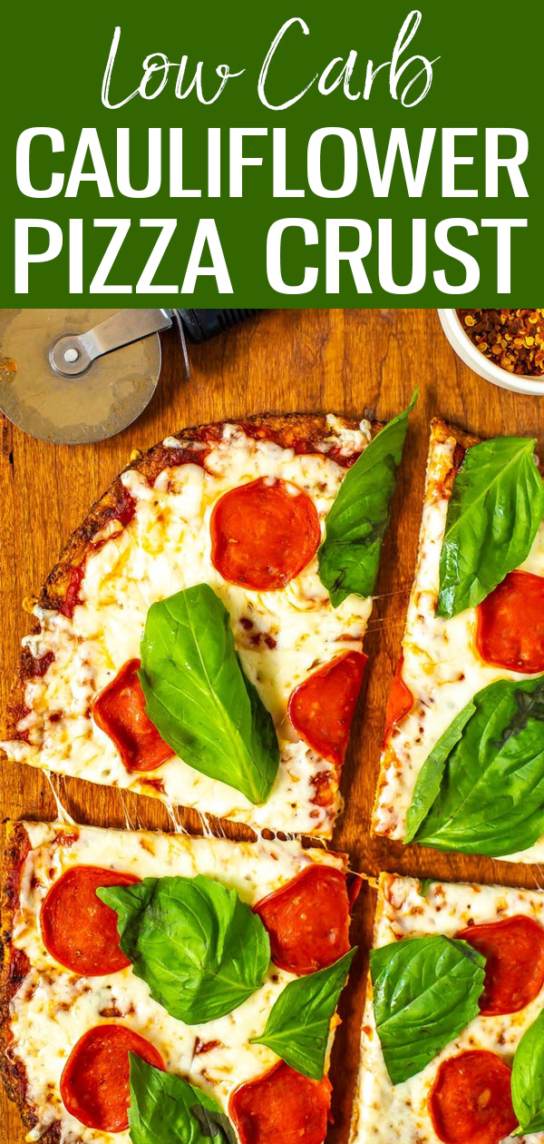 This Perfect Cauliflower Pizza Crust is a low carb recipe with just 3 ingredients, so you can enjoy your favourite pizza with way less carbs. #lowcarb #cauliflowercrust
