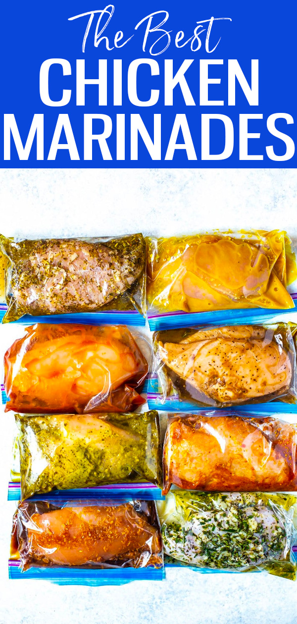 These chicken marinade recipes include everything from teriyaki to honey mustard and fajita. Most have 5 ingredients or less! #chickenmarinades #mealprepchicken