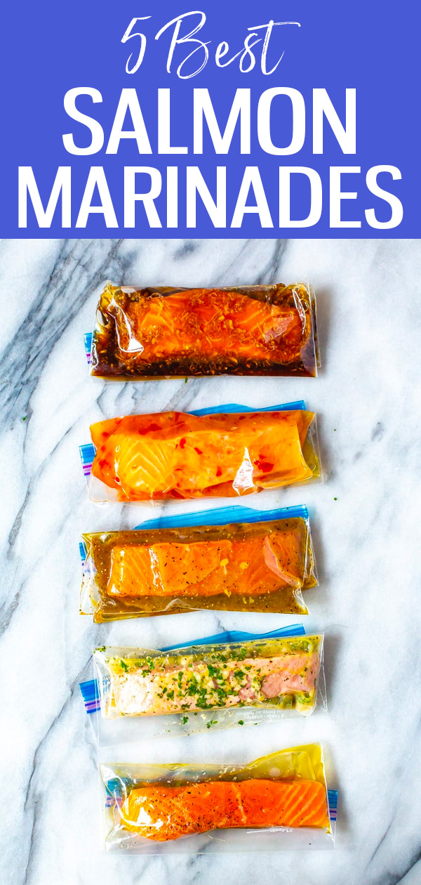This foolproof formula makes the perfect baked salmon every time – choose from yummy marinades like honey garlic, teriyaki and maple dijon! #bakedsalmon #salmonmarinades