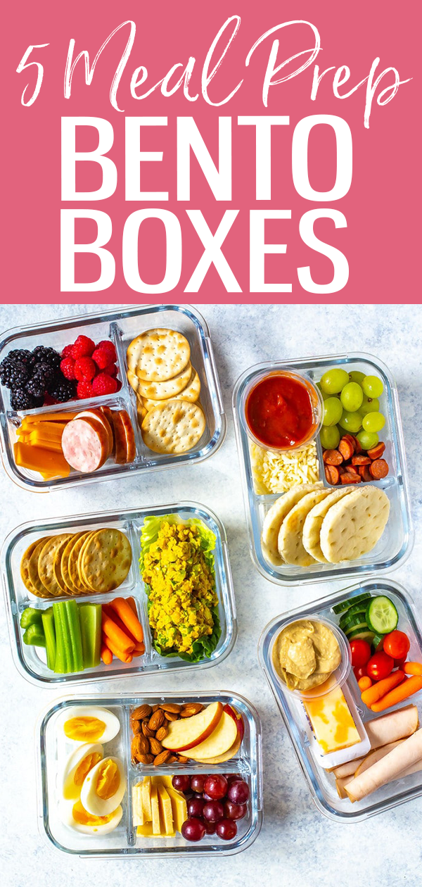 These Healthy Bento Lunch Box Recipes are perfect for back to school – Try pizza, turkey & hummus, egg & cheese, chickpea salad and more! #mealprep #bentoboxes