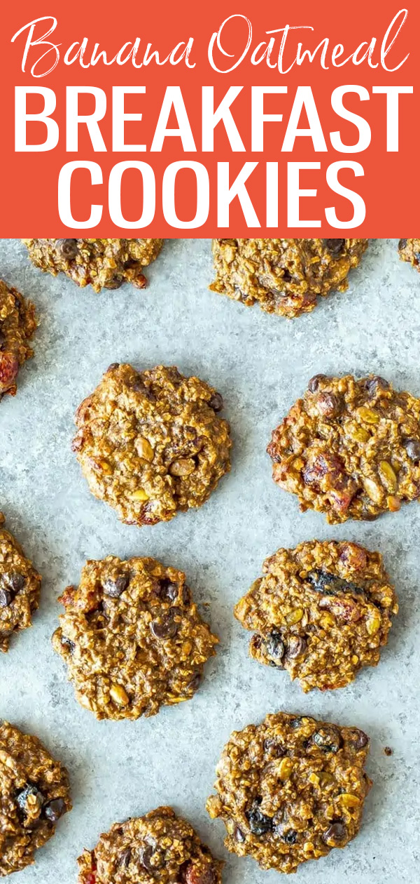 These Banana Oatmeal Breakfast Cookies are packed with protein and fibre. All you need are 4 ingredients and you can freeze them for later! #bananaoatmeal #breakfastcookies