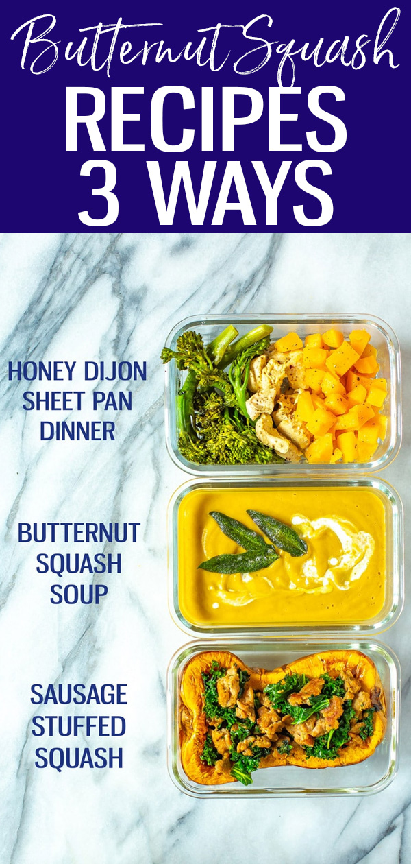 These Roasted Butternut Squash Recipes are perfect for fall! Try roasted butternut squash soup, butternut sheet pan meal or stuffed squash. #butternutsquash #mealprep