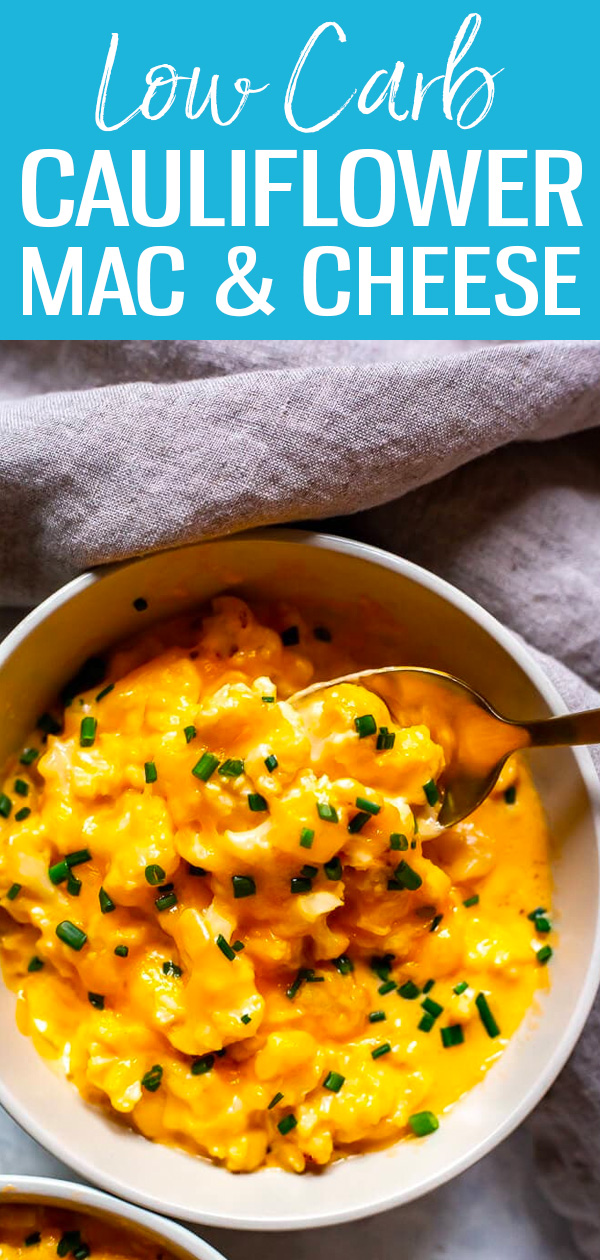 This Low Carb Cauliflower Mac and Cheese offers a lighter spin on classic mac and cheese – it’s low on calories and keto-friendly! #lowcarb #macandcheese