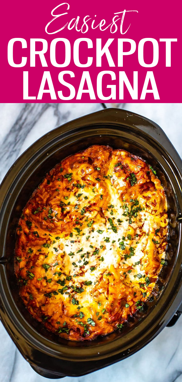 This is the Easiest Ever Crockpot Lasagna Recipe – it cooks hands-off all day and is super easy to assemble. Plus, it freezes well! #slowcooker #lasagna