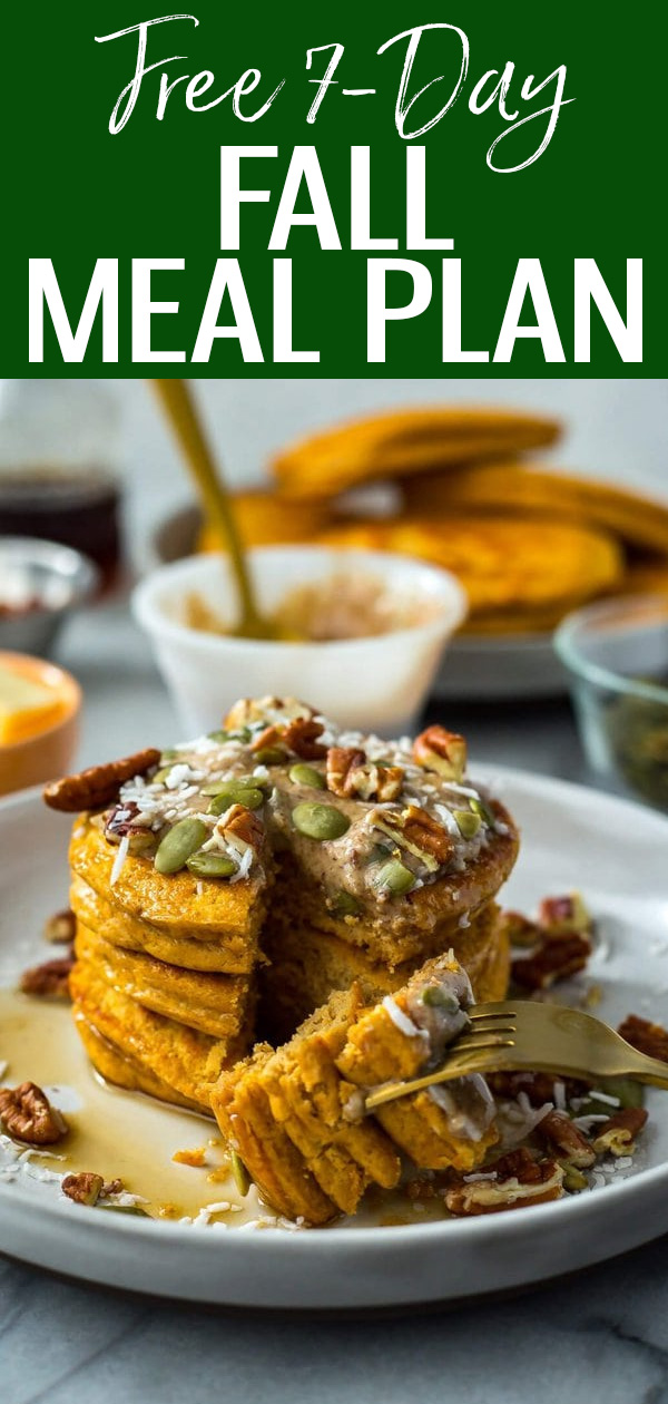 These Cozy Fall Recipes & Dinner Ideas include lots of squash, sweet potatoes and pumpkin. Plus, download my free 7-day fall dinner menu! #fallrecipes #mealplan