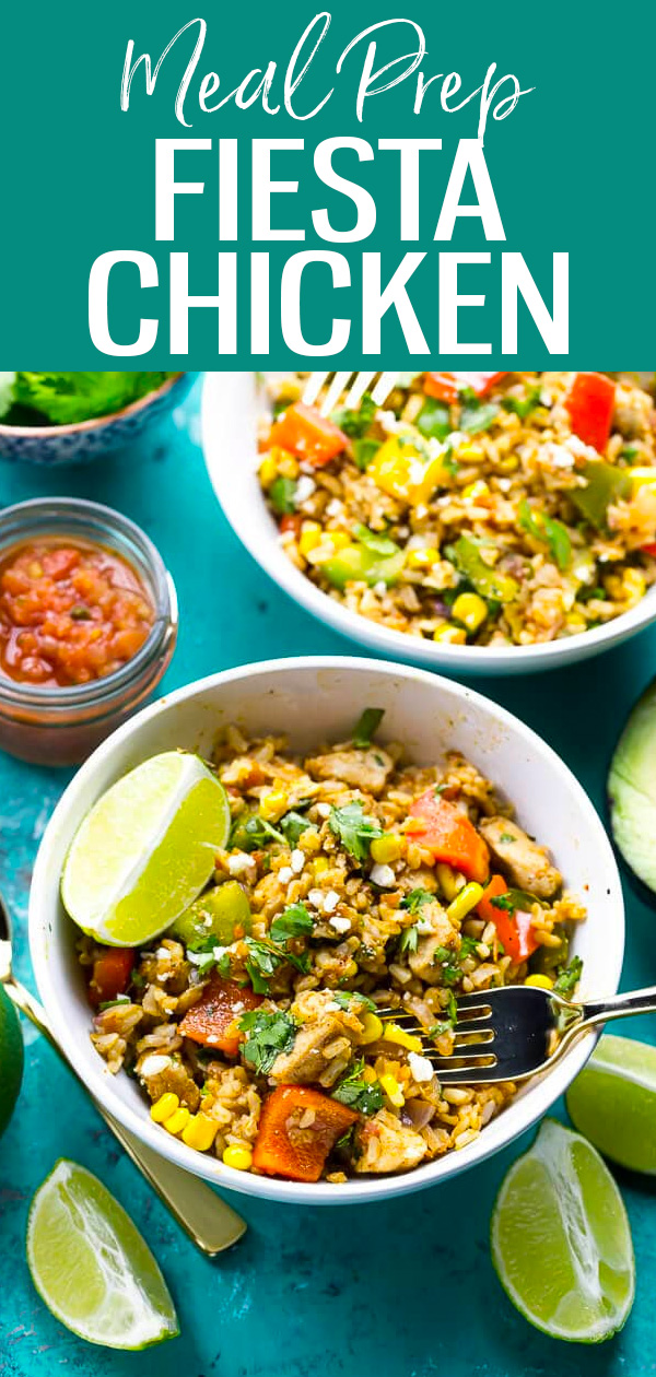 These Fiesta Chicken Rice Bowls will spice up your meal prep – they’re ready in just 30 minutes and are packed full of Tex Mex flavours. #mealprep #fiestachicken