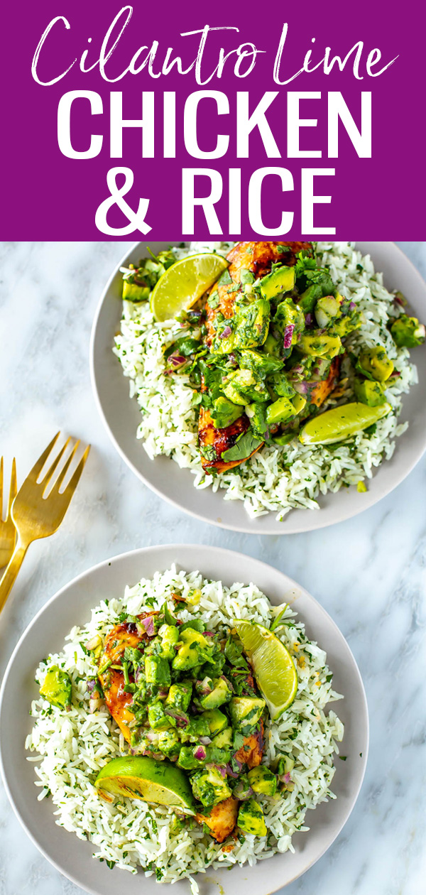 Calling all cilantro lovers! This one's for you! This Cilantro Lime Chicken and Rice is so easy with avocado salsa and the juiciest marinade. #cilantrolime #chickenandrice