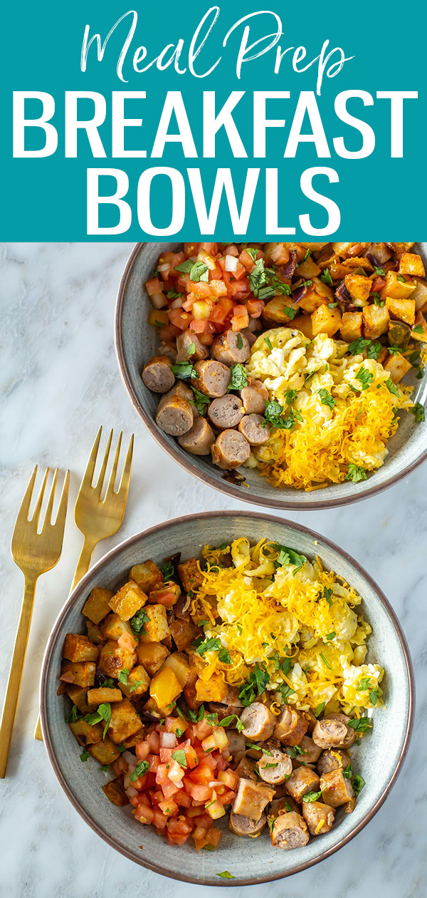 These delicious Breakfast Bowls are a hearty breakfast idea that can be reheated in the microwave - they're perfect for meal prep!  #mealprep #breakfastbowls