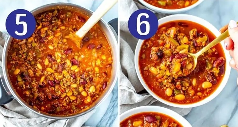 Steps 5 and 6 for making Wendy's chili
