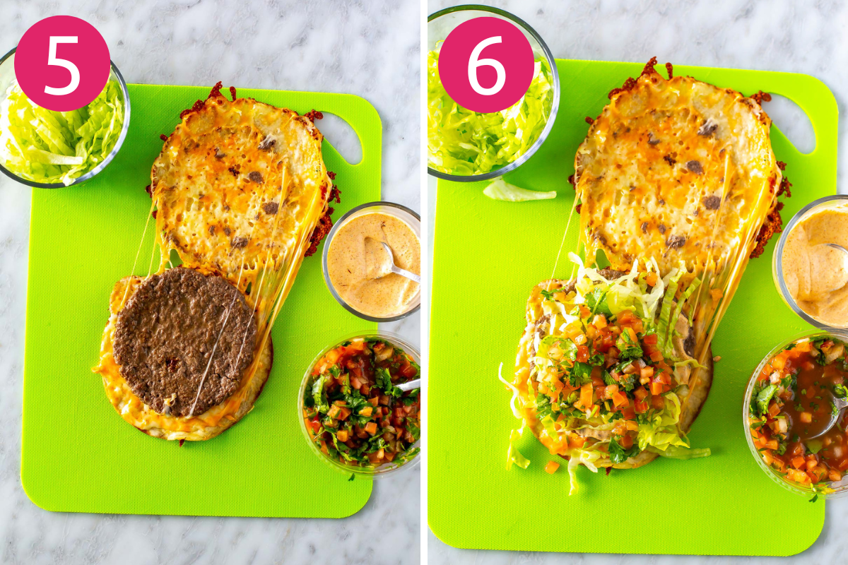 Steps 5 and 6 for making Applebee's quesadilla burger
