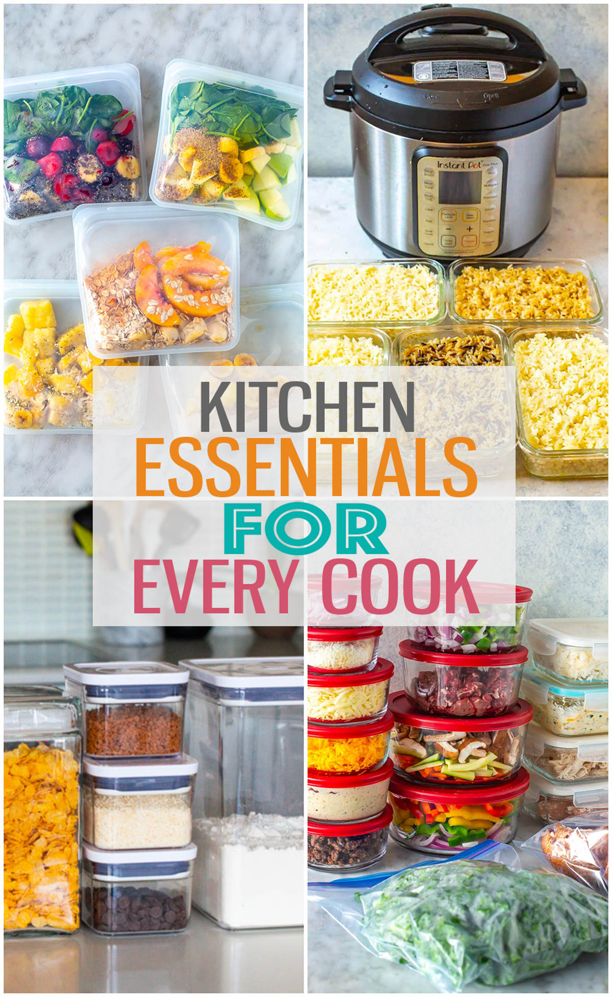 A college of kitchen tools with the text "Kitchen Essentials for Every Cook" layered over top.