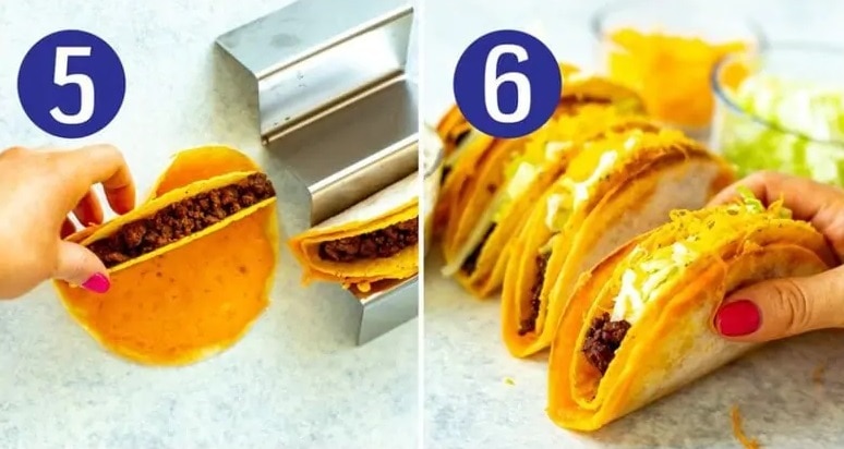 Steps 5 and 6 for making cheesy gordita crunch