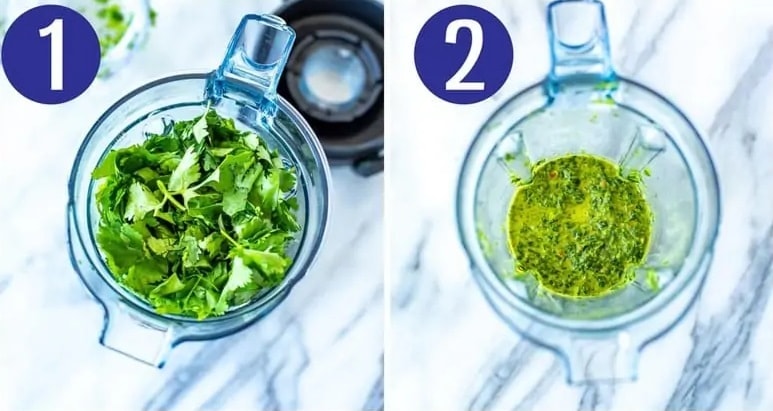 Steps 1 and 2 for making chimichurri chicken