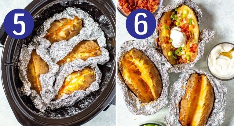 Steps 5 and 6 for making crockpot baked potatoes
