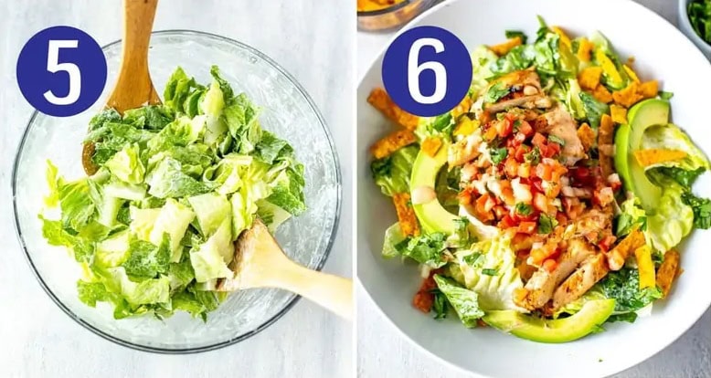 Steps 5 and 6 for making Chili's Santa Fe chicken salad