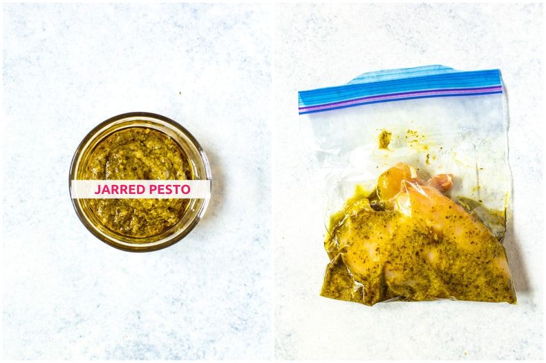 Ingredients for pesto marinade: pesto