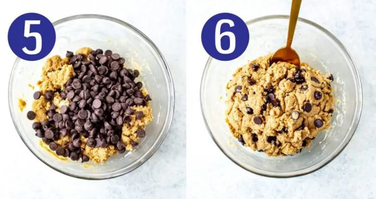 Steps 5 and 6 for making healthy edible cookie dough: Add mix-ins then serve.