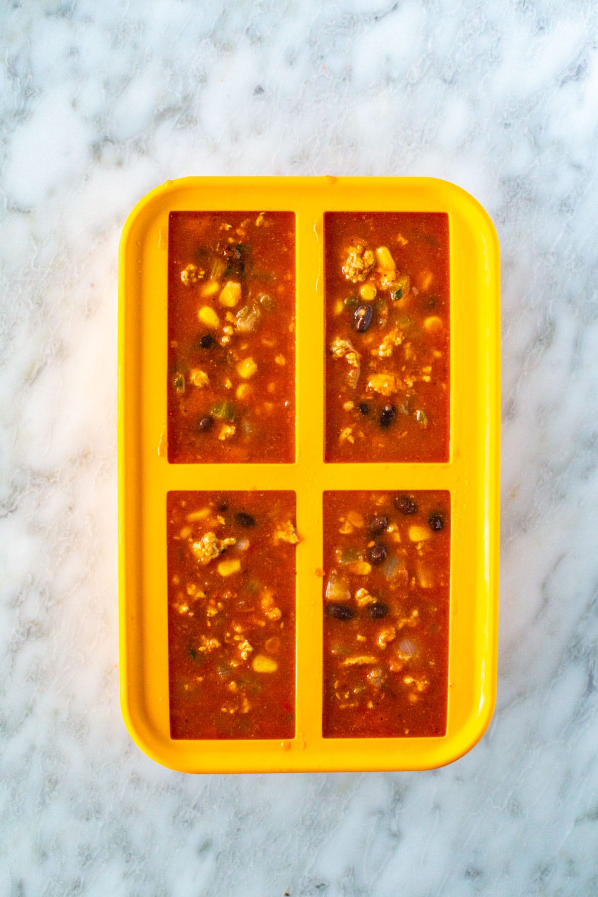 Southwest chili in freezable soup cubes